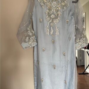 Embellished Light Blue Women's Dress